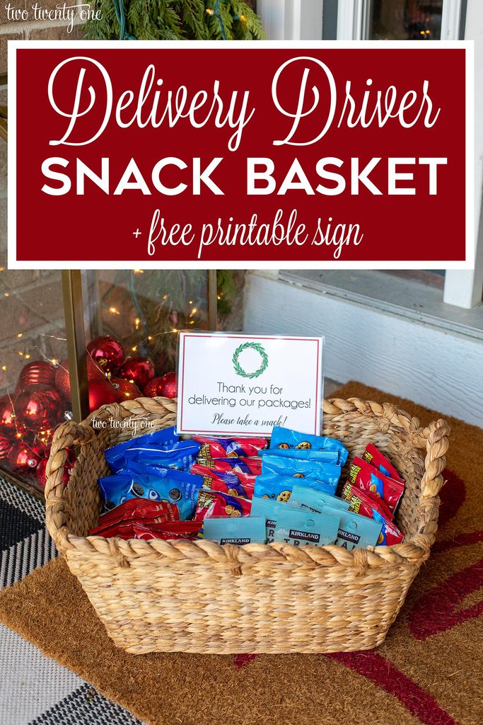 delivery driver snack basket with free printable sign
