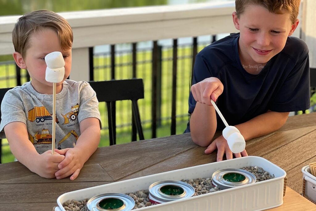 two boys roasting marshmallows