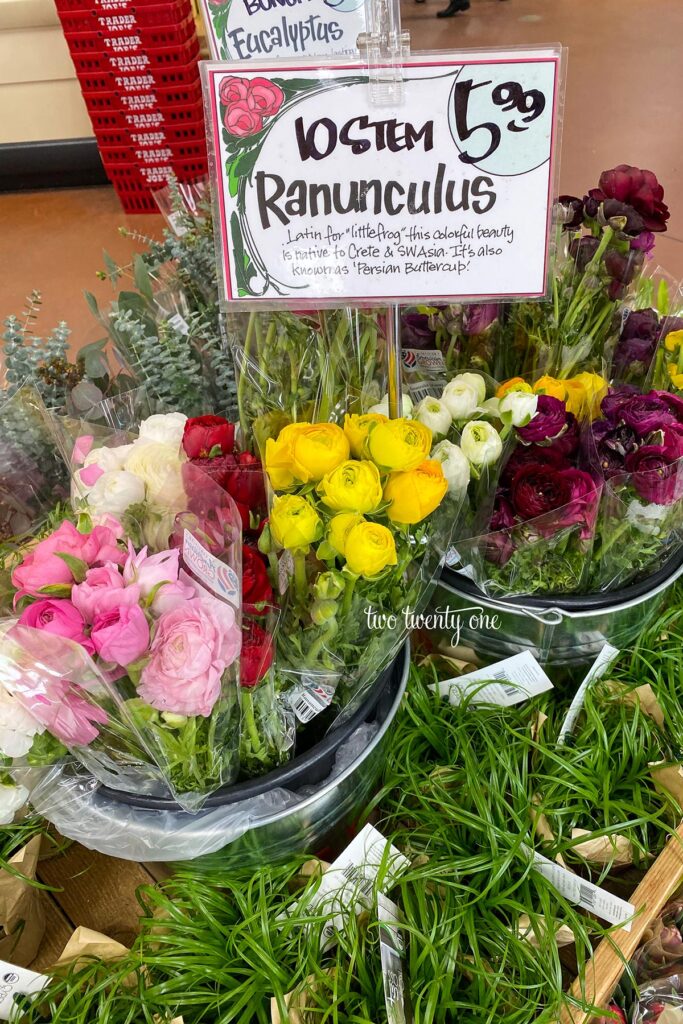 ranunculus displayed at Trader Joe's