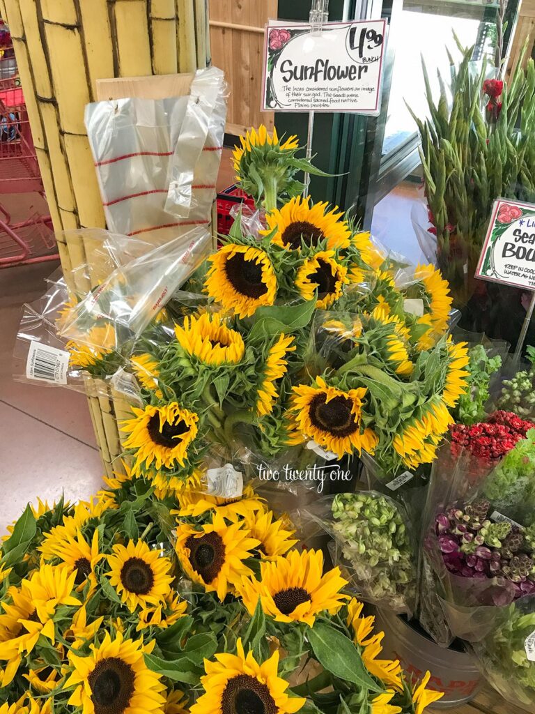 sunflowers displayed at Trader Joe's