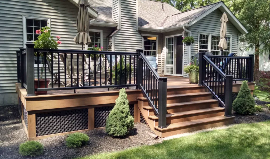 Wood deck with black lattice vinyl