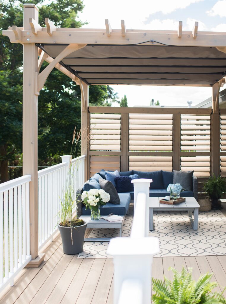louvered wood deck slat privacy screen